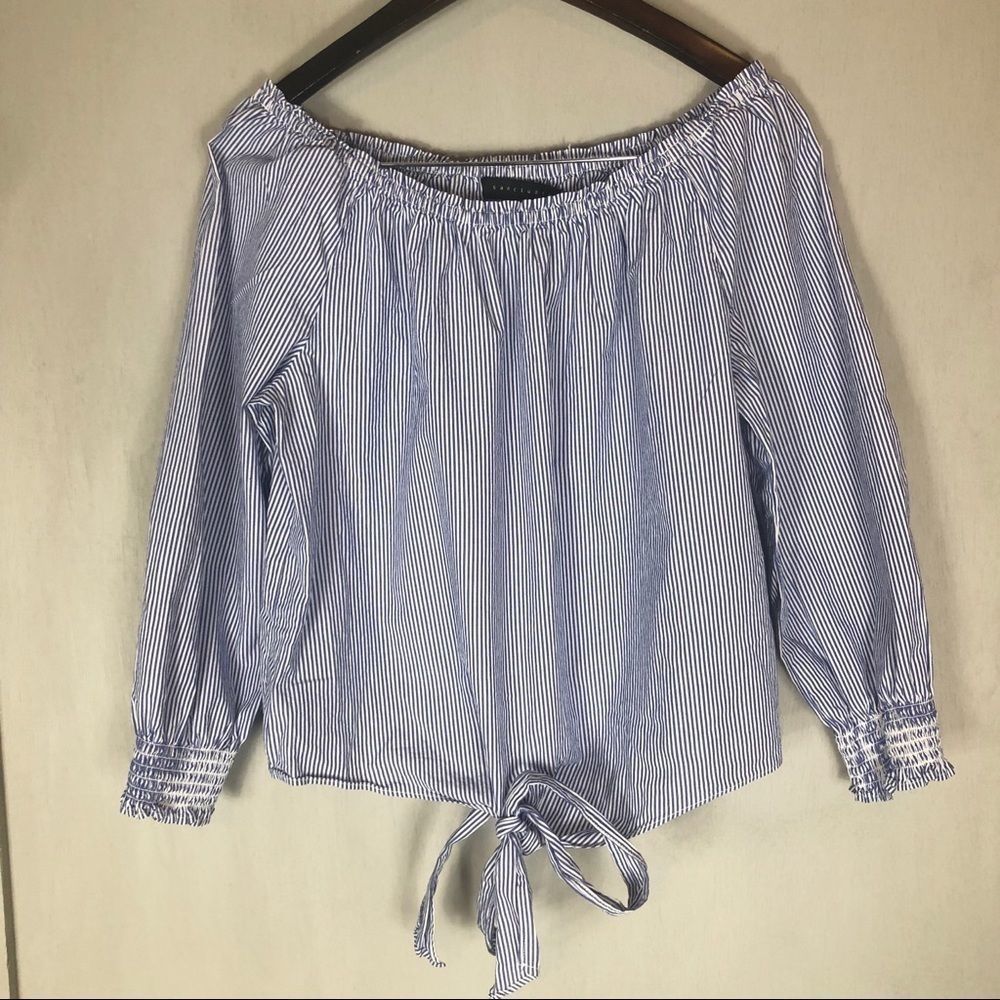 Sanctuary off the shoulder striped tie shirt